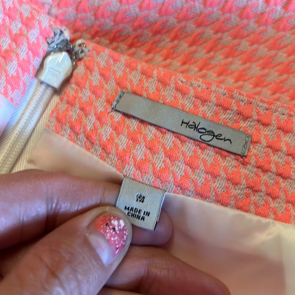 Halogen, pencil skirt, neon orange/pink and cream, size 14 - Picture 3 of 7